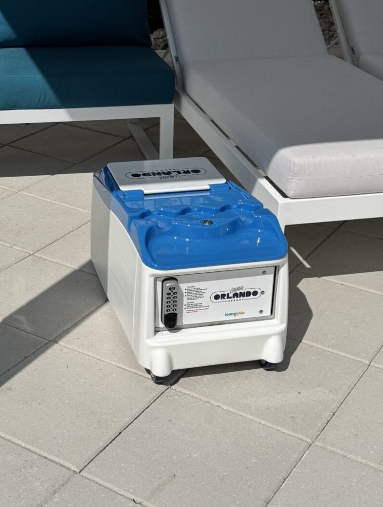 Solar powered LounGenie unit at waterpark