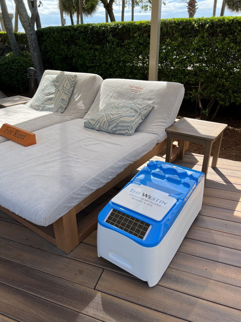 Resort pool cabana outfitted with LounGenie unit