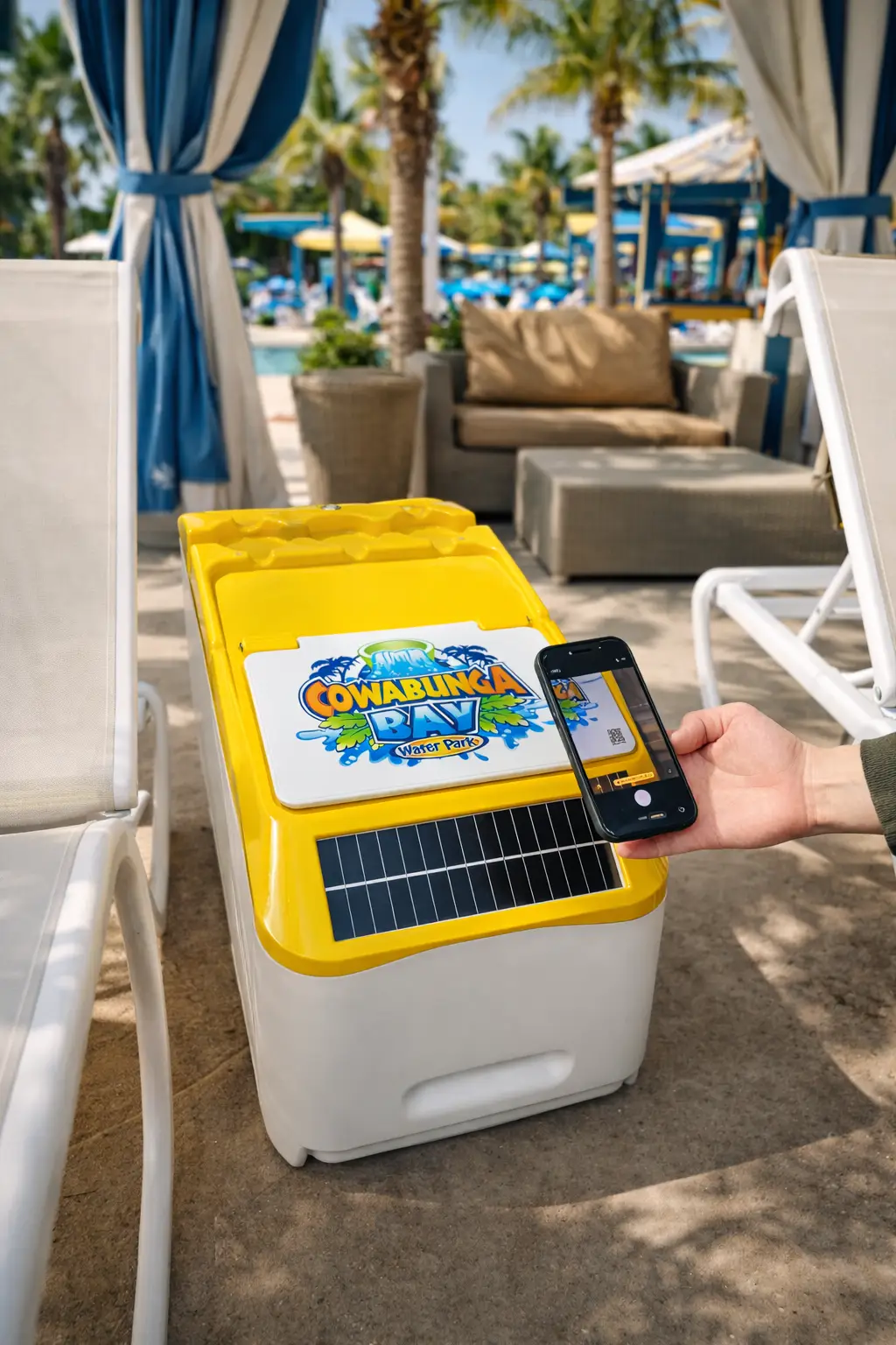 Smart cabana system QR ordering on resort pool deck